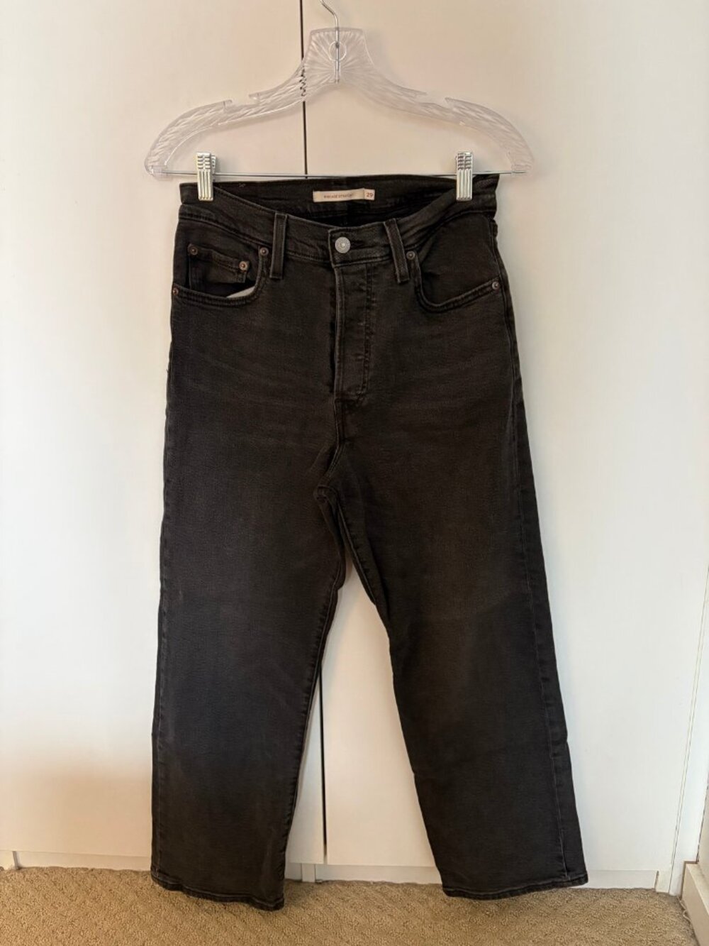 Levi's Ribcage Straight Leg Jeans Washed Black High Rise Size 29